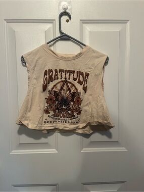 SHEIN Beige Graphic Crop Tank with Brown Floral Print